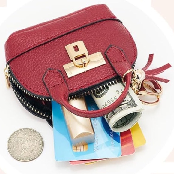 NEW Mini Purse Bag Charm Keychain Micro Pouch Bag Cles Compact Mini Wallet Red - Picture 4 of 4